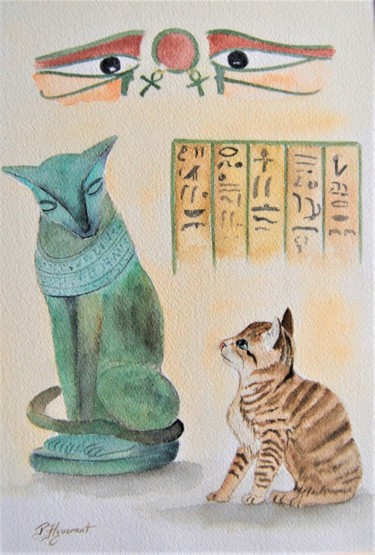 Картина под названием "le chaton et la dée…" - Patricia Hyvernat, Подлинное произведение искусства, Акварель