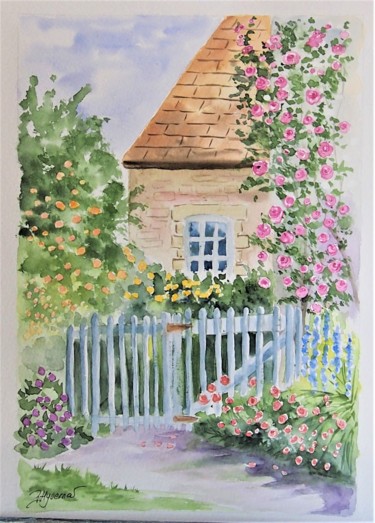 Painting titled "le jardin de la voi…" by Patricia Hyvernat, Original Artwork, Watercolor