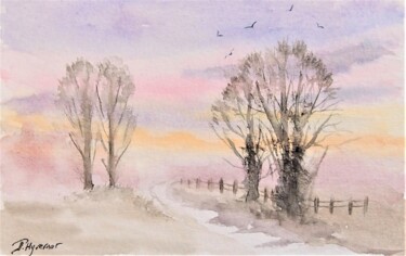 Painting titled "rose et mauve de l'…" by Patricia Hyvernat, Original Artwork, Watercolor