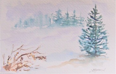 Pittura intitolato "paysage d'hiver - c…" da Patricia Hyvernat, Opera d'arte originale, Acquarello