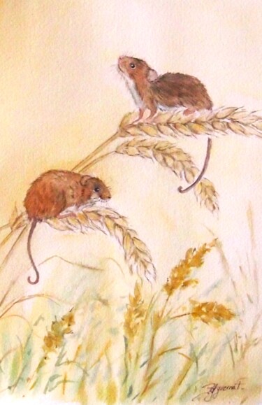Painting titled "rat des moissons -…" by Patricia Hyvernat, Original Artwork, Watercolor