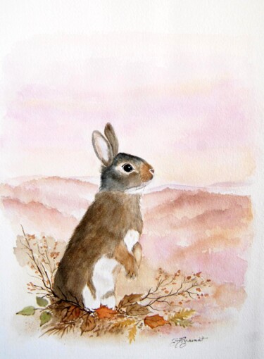 Painting titled "lapin de garenne -…" by Patricia Hyvernat, Original Artwork, Watercolor