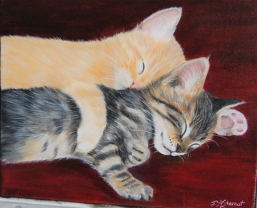 Painting titled "Mitsou et Micky -…" by Patricia Hyvernat, Original Artwork, Oil Mounted on Wood Stretcher frame