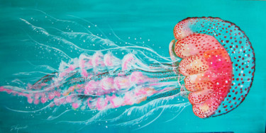 Pittura intitolato "meduse-rose  - acry…" da Patricia Hyvernat, Opera d'arte originale, Acrilico Montato su Telaio per barel…
