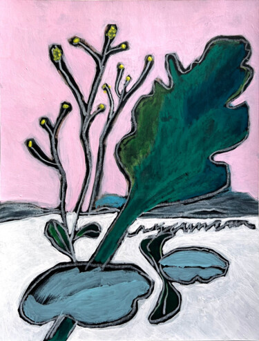 Картина под названием "Arbre fleurs jaunes…" - Patricia Lardé, Подлинное произведение искусства, Акрил
