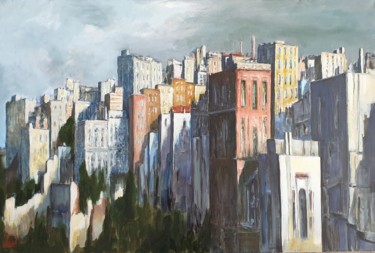 Painting titled "Ville debout" by Patricia Lejeune, Original Artwork, Oil