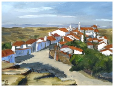 Painting titled "Village espagnol" by Patricia Lejeune, Original Artwork, Oil