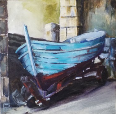 Peinture intitulée "La barque bleue" par Patricia Lejeune, Œuvre d'art originale, Huile