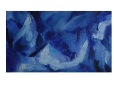 Painting titled "Masques bleus" by Patricia Spitz, Original Artwork