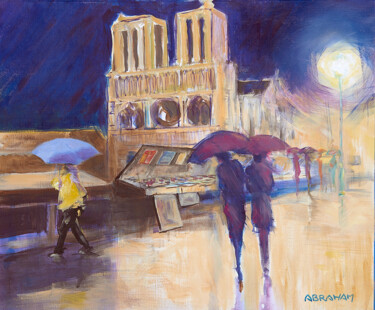 Painting titled "Bouquiniste sur les…" by Patrick Abraham, Original Artwork, Acrylic Mounted on Wood Stretcher frame