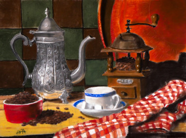 Painting titled "Nature morte au caf…" by Patrick Bauquel, Original Artwork, Pastel