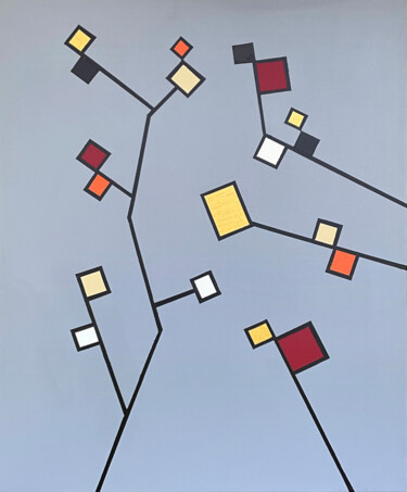 Painting titled "Branches CALDER Grey" by Patrick Bel, Original Artwork, Acrylic Mounted on Wood Stretcher frame