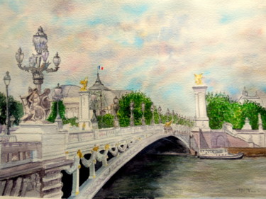 Pittura intitolato "Pont Alexandre III…" da Patrick Bigeon, Opera d'arte originale, Acquarello