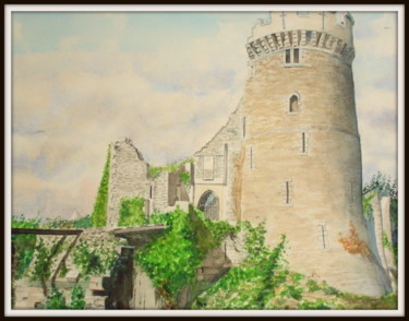 Painting titled "Chateau  de Robert…" by Patrick Bigeon, Original Artwork, Watercolor Mounted on Wood Stretcher frame
