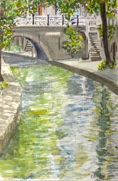 Painting titled "Canal à Utrecht (Pa…" by Patrick Bigeon, Original Artwork, Watercolor