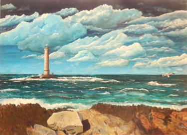 Painting titled "Phare de Goury au C…" by Patrick Bigeon, Original Artwork, Acrylic