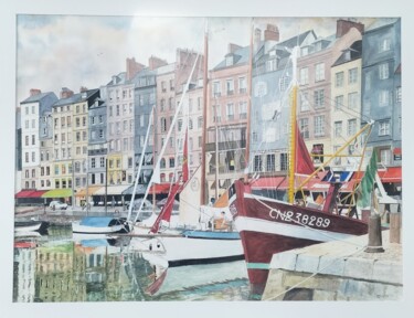 Peinture intitulée "Port de Honfleur" par Patrick Bigeon, Œuvre d'art originale, Aquarelle Monté sur artwork_cat.