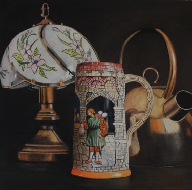Рисунок под названием "Chope, lampe et thé…" - Patrick Casado, Подлинное произведение искусства, Карандаш