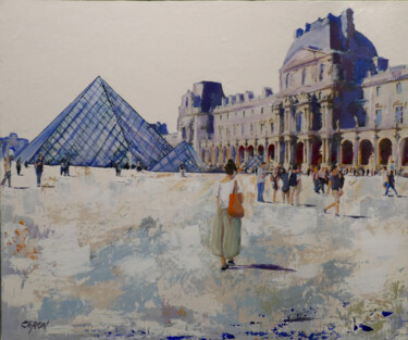 「Paris Louvre」というタイトルの製版 Patrick Ceronによって, オリジナルのアートワーク, デジタルプリント ウッドストレッチャーフレームにマウント