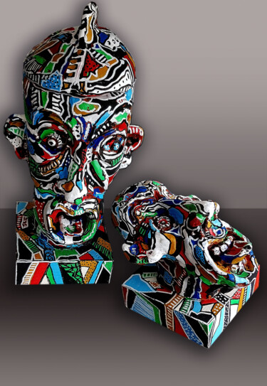 Sculptuur getiteld "Têtes - face à face" door Patrick Danion (spasp), Origineel Kunstwerk, Keramiek