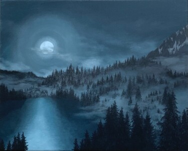 Painting titled "Lac de montagne sou…" by Patrick Egger, Original Artwork, Acrylic Mounted on Wood Stretcher frame