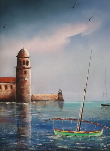 Painting titled "Collioure la Catala…" by Patrick Fischer, Original Artwork, Pastel