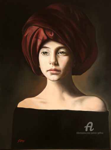 Картина под названием "La jeune fille au t…" - Patrick Geffroy, Подлинное произведение искусства, Масло