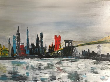 Картина под названием "NY from’Brooklin br…" - Patrick Gianina, Подлинное произведение искусства, Акрил