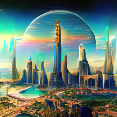 Digitale Kunst getiteld "Atlantis Skyline" door Patrick Hager, Origineel Kunstwerk, 2D Digital Work