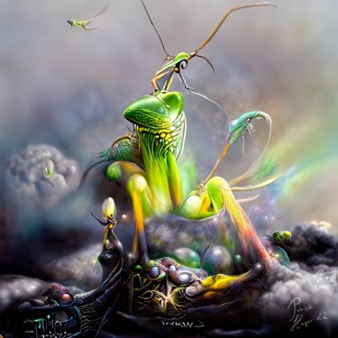 Digitale Kunst mit dem Titel "Green Mantis" von Patrick Hager, Original-Kunstwerk, 2D digitale Arbeit