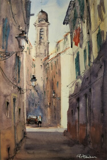 Malerei mit dem Titel "Rue de la Croix - V…" von Patrick Hanin, Original-Kunstwerk, Aquarell
