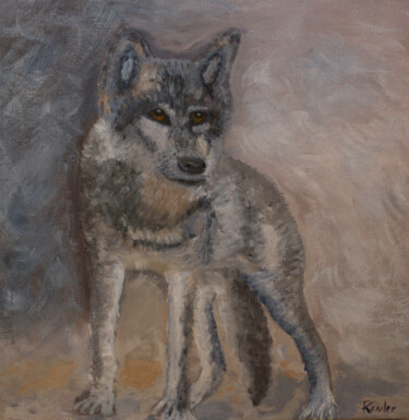 Peinture intitulée "Loup Gris Debout" par Patrick Kessler, Œuvre d'art originale, Acrylique Monté sur Châssis en bois