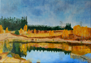 Painting titled "Miroir d'Automne" by Patrick Kessler, Original Artwork, Acrylic Mounted on Wood Stretcher frame