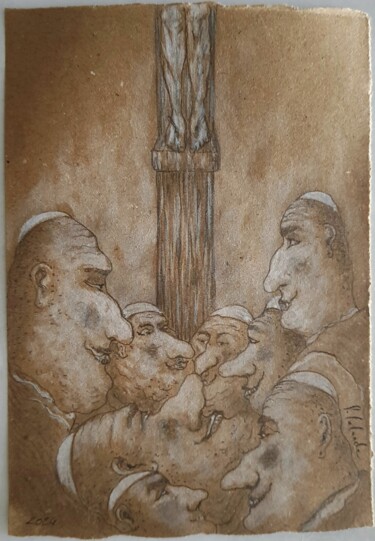 Tekening getiteld "Conciliabule" door Patrick Lalande, Origineel Kunstwerk, Potlood