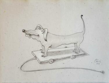 Dessin intitulée "Le chien de Nivelle" par Patrick Lalande, Œuvre d'art originale, Crayon