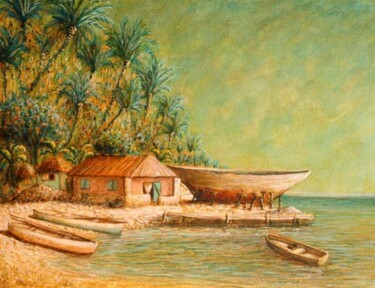 Картина под названием "paysage du sud.haïti" - Patrick Lalande, Подлинное произведение искусства, Масло