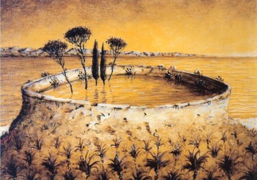 Peinture intitulée "le cratère inondé" par Patrick Lalande, Œuvre d'art originale