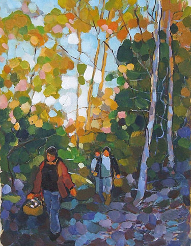 Pintura intitulada "Promenade en foret" por Patrick Marie, Obras de arte originais, Óleo Montado em Armação em madeira