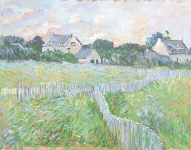 Peinture intitulée "Village breton" par Patrick Marie, Œuvre d'art originale, Huile Monté sur Châssis en bois