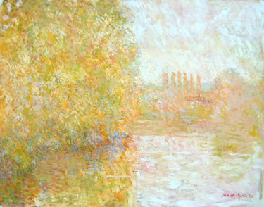 Peinture intitulée "Brume sur la Seine" par Patrick Marie, Œuvre d'art originale, Huile Monté sur Châssis en bois