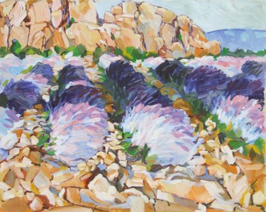 Peinture intitulée "Lavandes et rocaille" par Patrick Marie, Œuvre d'art originale, Huile Monté sur Châssis en bois