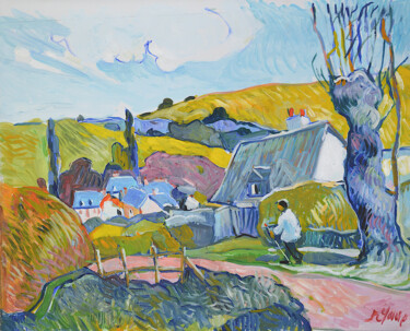 Картина под названием "Village normand - l…" - Patrick Marie, Подлинное произведение искусства, Масло Установлен на Деревянн…