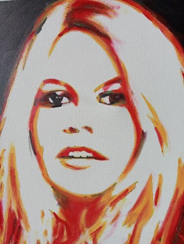 「Brigitte Bardot」というタイトルの絵画 Patrick Mauxion (MAUX)によって, オリジナルのアートワーク, オイル ウッドストレッチャーフレームにマウント