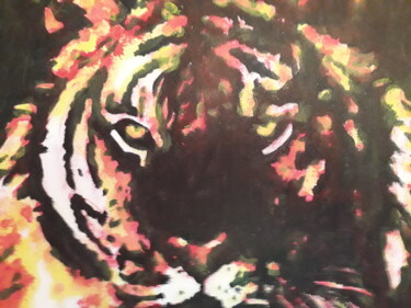 Pintura intitulada "Le tigre" por Patrick Mauxion (MAUX), Obras de arte originais, Acrílico Montado em Armação em madeira