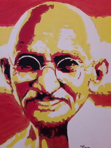 Ζωγραφική με τίτλο "Mahatma Gandhi" από Patrick Mauxion (MAUX), Αυθεντικά έργα τέχνης, Ακρυλικό Τοποθετήθηκε στο Ξύλινο φορε…