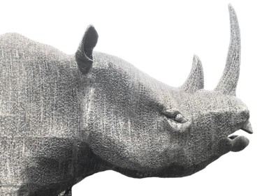 Sculptuur getiteld "Rhinocéros Métal" door Patrick Médéric, Origineel Kunstwerk, Metalen
