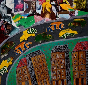 Schilderij getiteld "paysage urbain" door Patrick Tourtel, Origineel Kunstwerk, Acryl Gemonteerd op Houten paneel