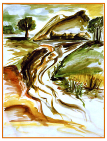 Painting titled "Chemin" by Patrick Tubaro, Original Artwork, Watercolor