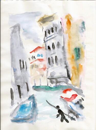 Peinture intitulée "Venezia condoliere" par Patrick Tubaro, Œuvre d'art originale, Aquarelle