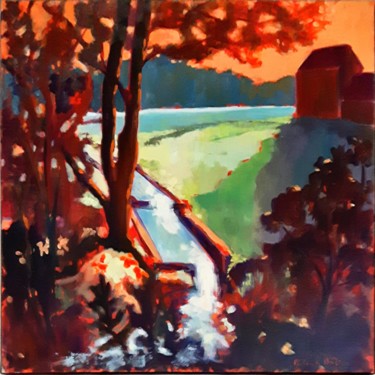 Pintura intitulada "La maison du lac" por Patrick Briere, Obras de arte originais, Óleo